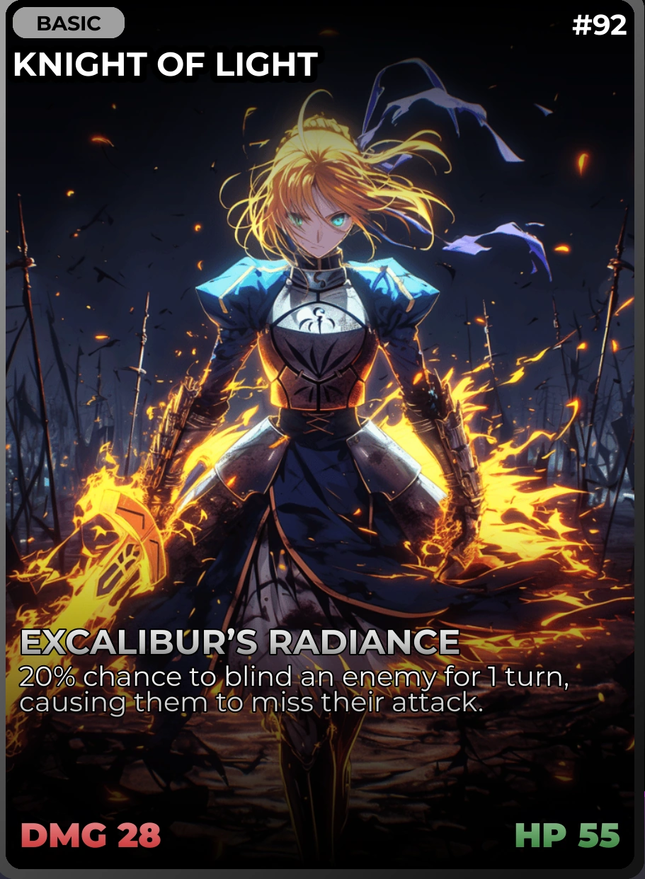 Knight of Light - Anime Card Clash All Cards